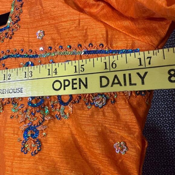 Made in India two piece embellished Top and Pants Beaded Orange Blue Sequins - Picture 3 of 14